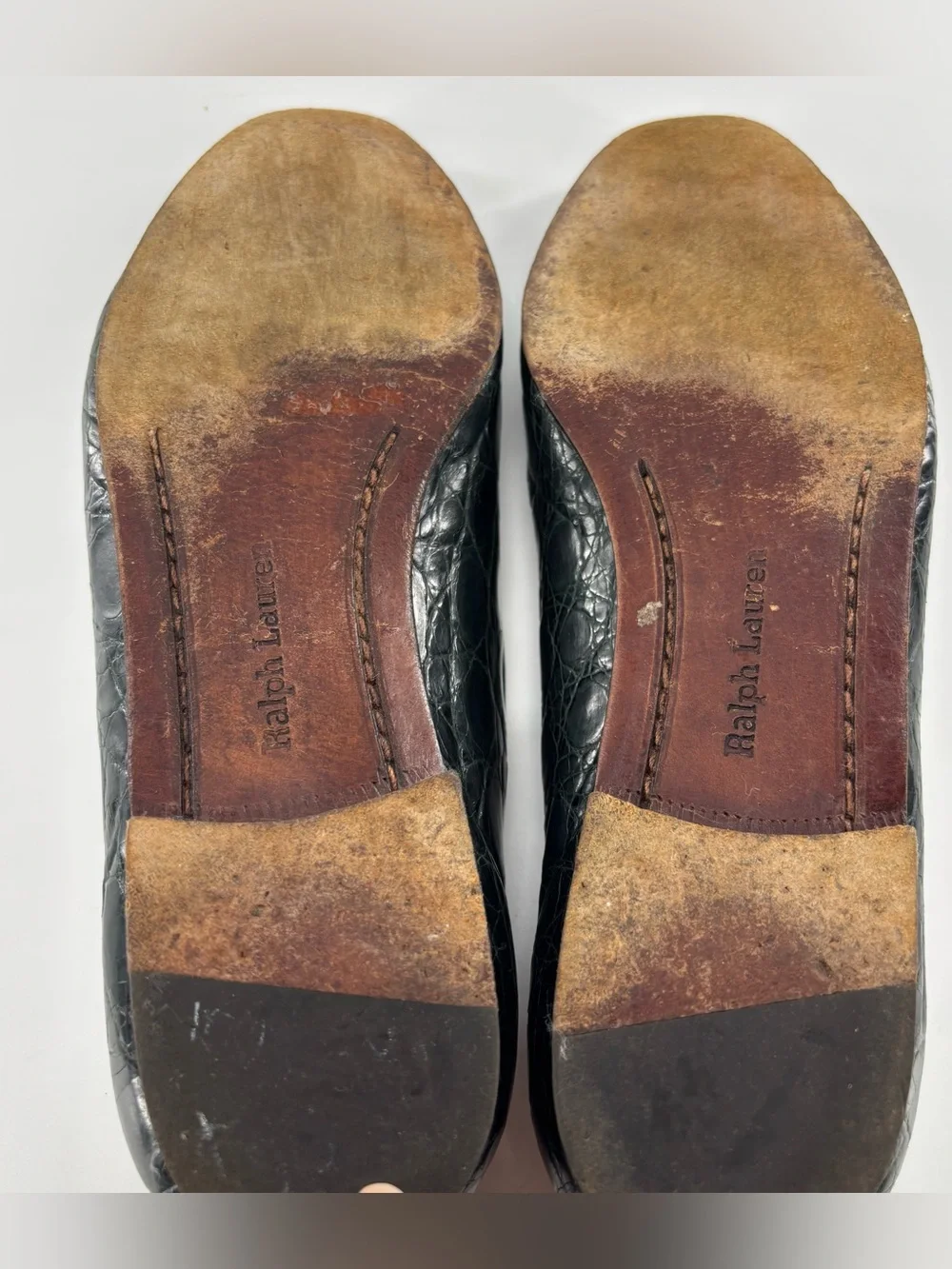 Ralph Lauren genuine alligator ballet flats 9 dark green vintage 80s rare